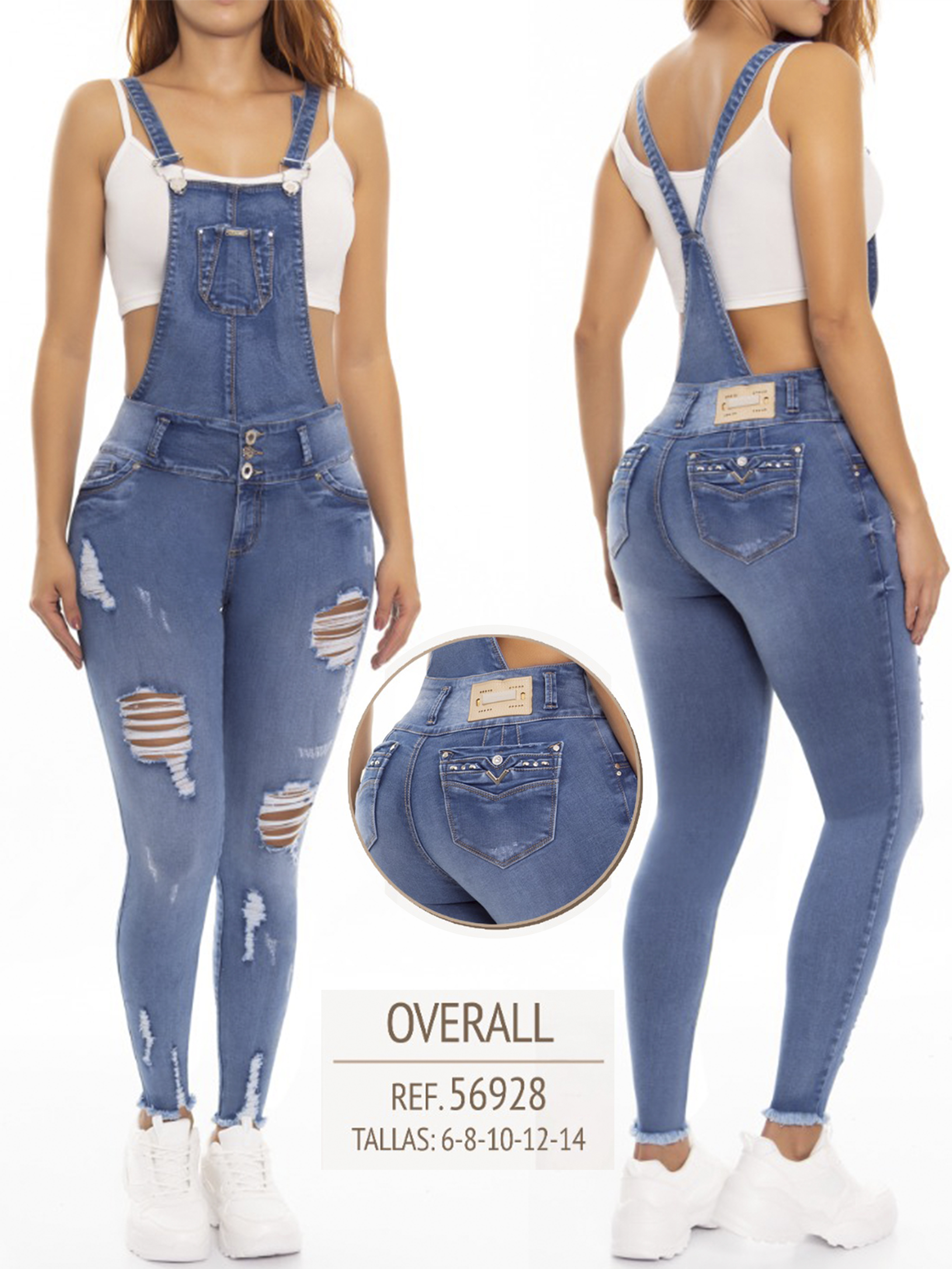 Butt Lifting Denim Overall with Detachable Top